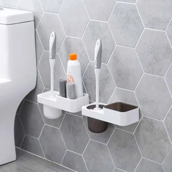 

Wall Mounted Toilet Brush Holder Set Wash Room Plastic Storage Shelf Rack Toilet Cleaner Holder Bathroom Accessories