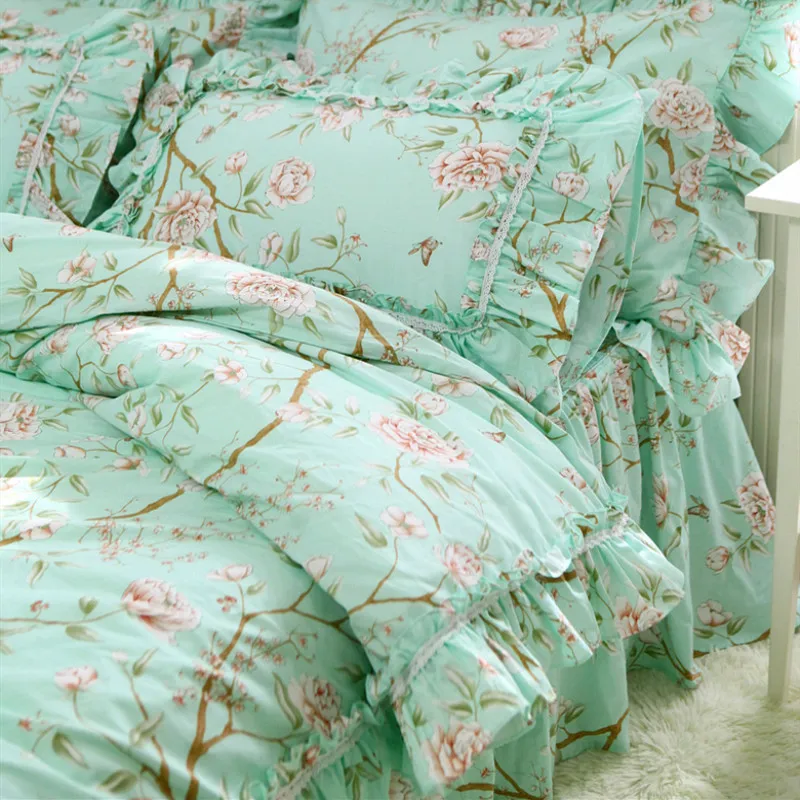 

Hot Pastoral green bedding set European bedding ruffle lace bed set princess king bedding set duvet cover set elegant bed linen