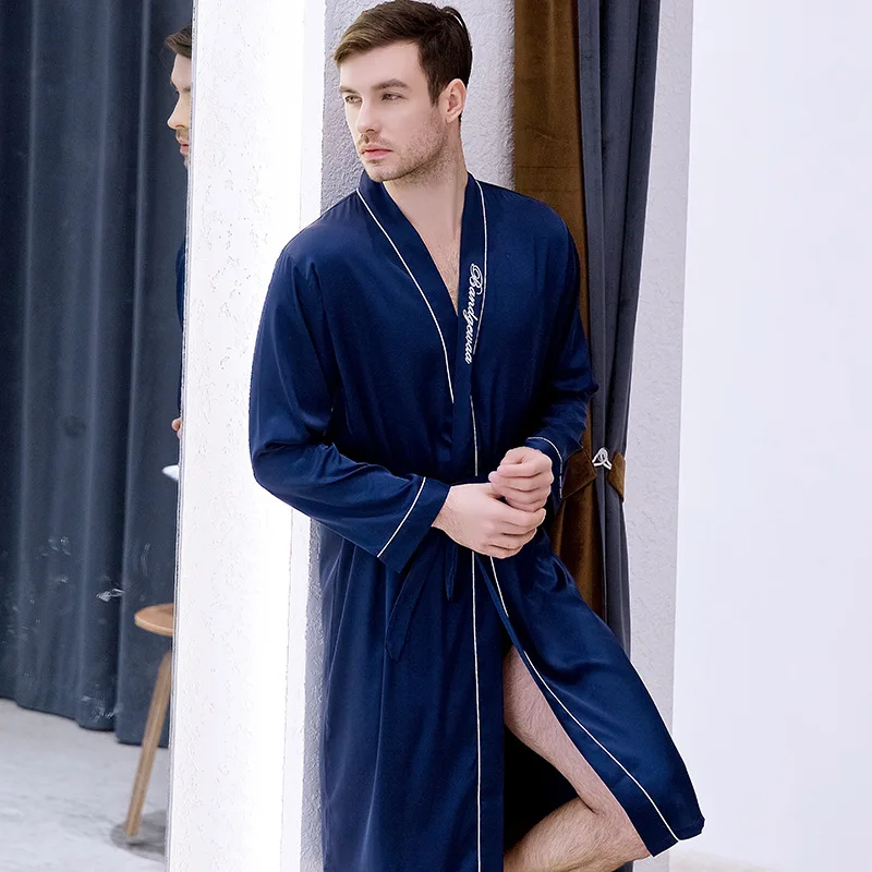 Для мужчин халат новые весенние пижамы с длинными рукавами письмо повседневное кимоно пикантные жениха дружки халаты для невесты Ночное