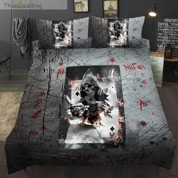 

Thumbedding Poker Card and Skull Bedding Sets King Size Duvet Cover Set 3D Twin Full Queen Single Double Bed Set with Pillowcase