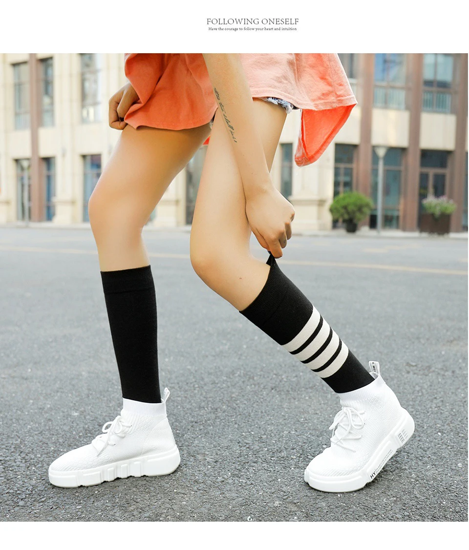 High Quality Sexy Women's Fashion Color Classic Striped Knee-Length Stockings Cotton Female New Ladies Cute Campus Student Style (9)