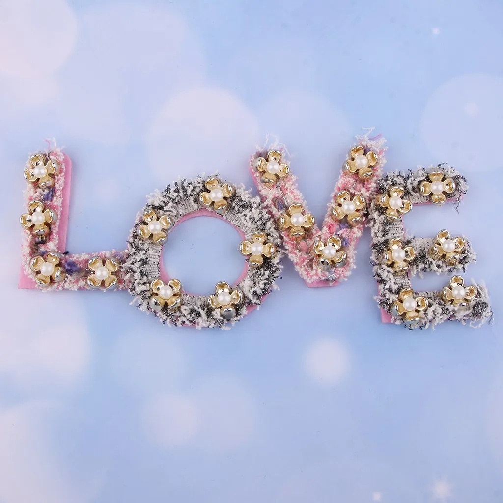 1 Set /4 Letters Crystal Pearl Beads Patches LOVE Style Clothes Embellishments Applique Decorations for Repair/Design
