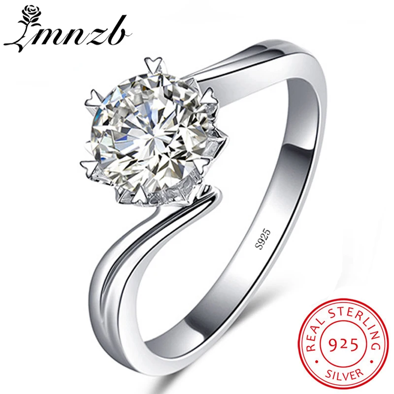 

LMNZB 100% Authentic Original 925 Sterling Silver Rings Round 1 Carat Cubic Zirconia Finger Fine Rings for Women Girl Gift LR360