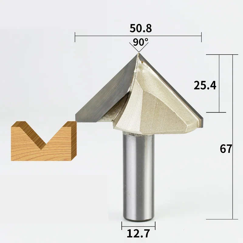 90 Degrees-1PCS, 12,7 мм ЧПУ твердосплавный фрезерный станок, деревообрабатывающий фрезерный станок, 3D V фрезерный станок, Деревянный инструмент, твердая древесина, МДФ - Длина режущей кромки: 127508