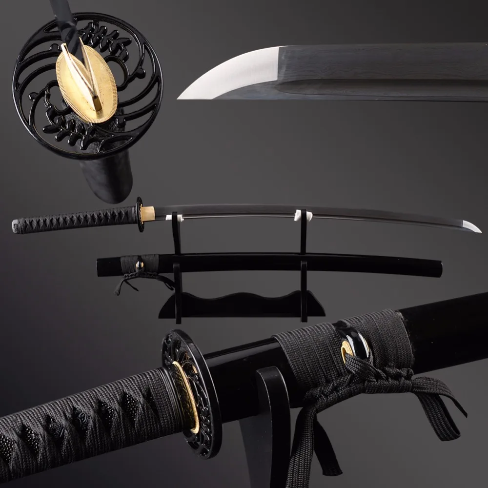 Damascus Full Tang Steel Samurai Sword Folded Blade Metal Katana Sword Decorative Sword