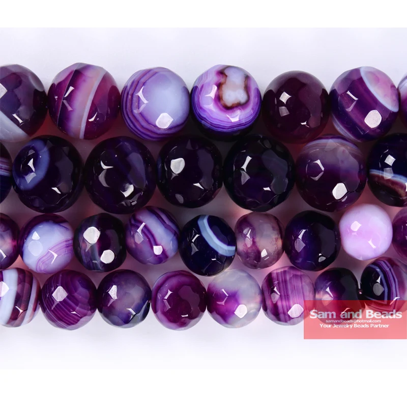 

Natural Stone Faceted Purple Stripe Agates Beads 4.6,8,10,12mm pick size for jewelry making PSB02
