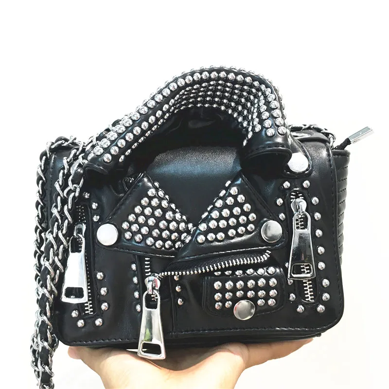 

Fashion designer female shoulder bag personality design black locomotive clothes styling rivet clutch handbag diagonal package