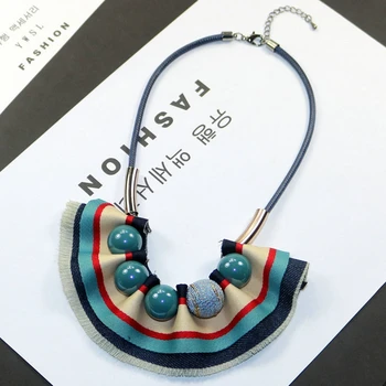

Autumn, winter, new style, short necklace, stripes, denim, fabric, fashion show, necklace and chain.