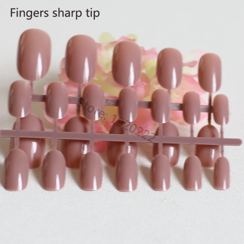 Новые 24 шт очаровательные Модные конфеты овальные декоративные поддельные ногти Короткие круглые секции коричневый P388X