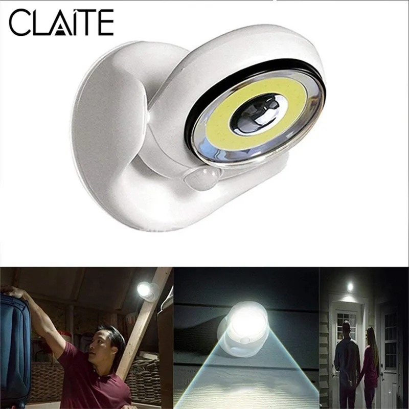 

CLAITE 3W LED PIR Motion Sensor Night Light Battery Powered 360 Degree Swivels Cordless Street Light for Home Wall Patio DC6V