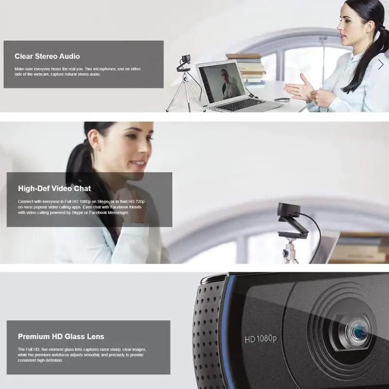 Веб-камера logitech C920 Full HD 1080P для записи видео с автоматической фокусировкой, камера с микрофоном для Youtube, аксессуары для студии