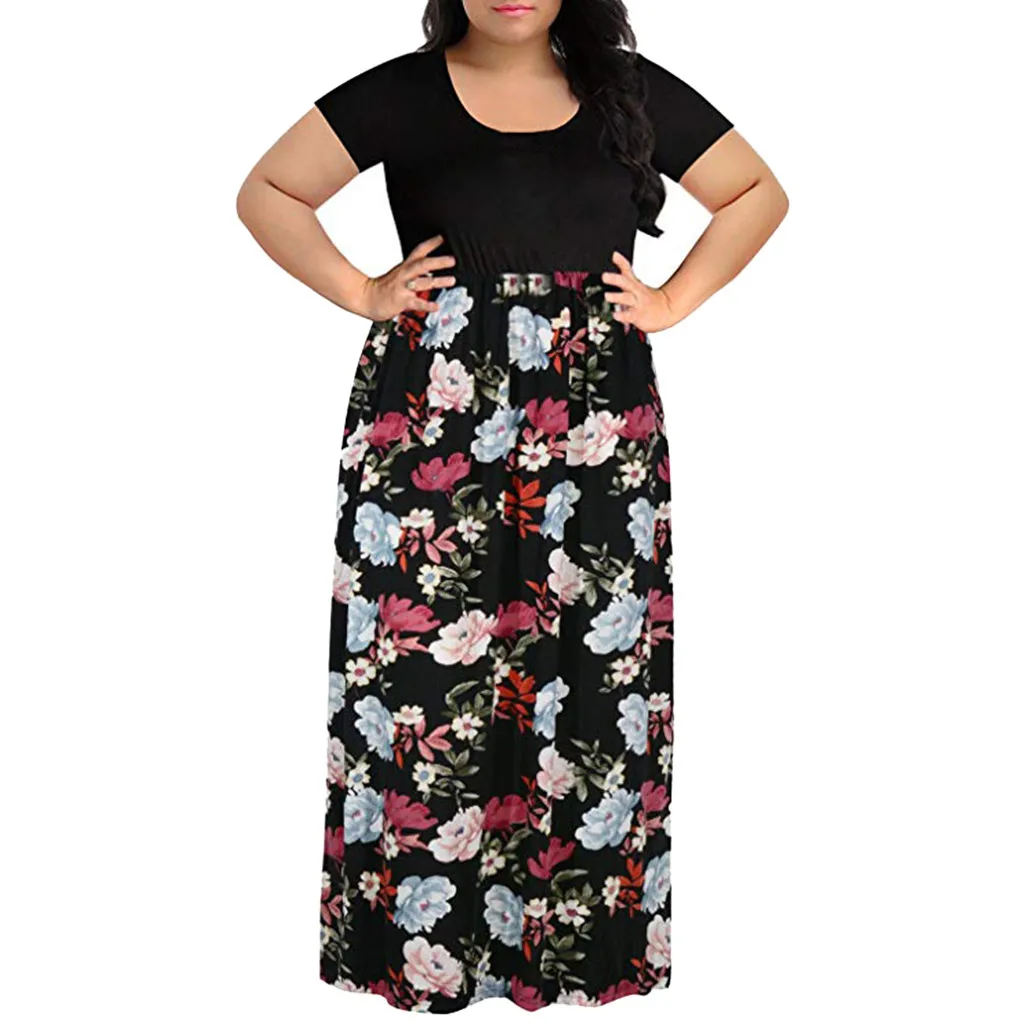 

Fashsiualy Sexy Summer Women Dress plus size robe Soild Short-Sleeved Flower Print high waist vestido Long Bodycon Party elbise