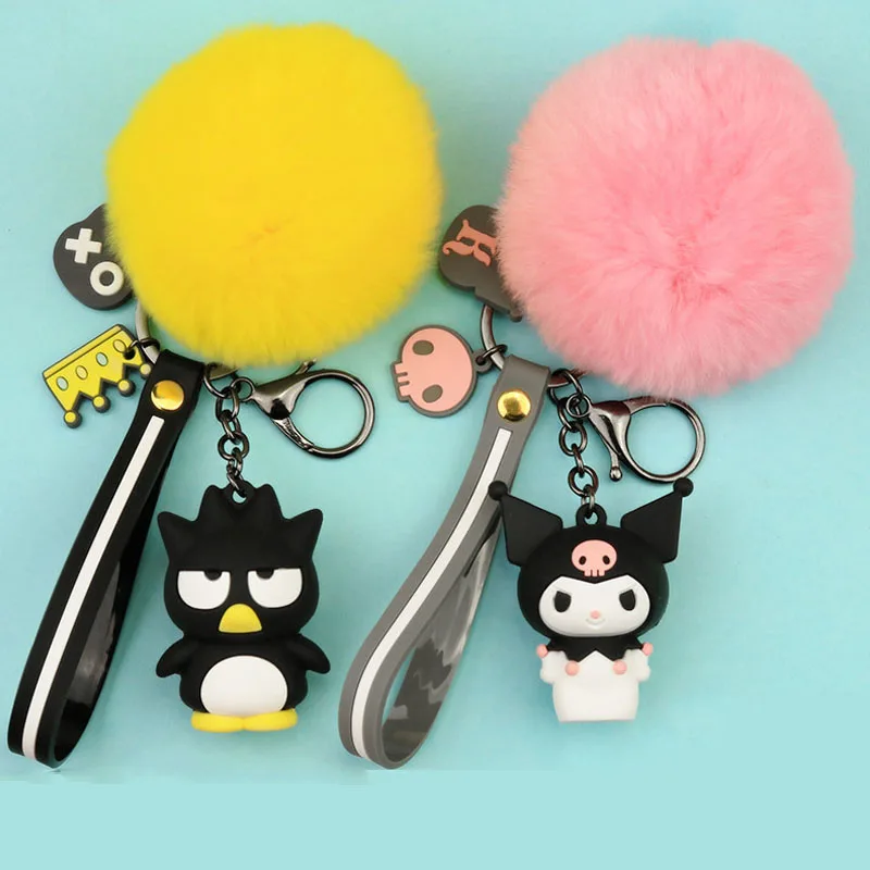 1 Pc Nette My Melody Pudding Cinnamoroll Hund KT Fur Ball Keychain Plüsch-schlüsselanhänger Tasche Anhänger Schlüsselring für Mädchen Plüsch spielzeug