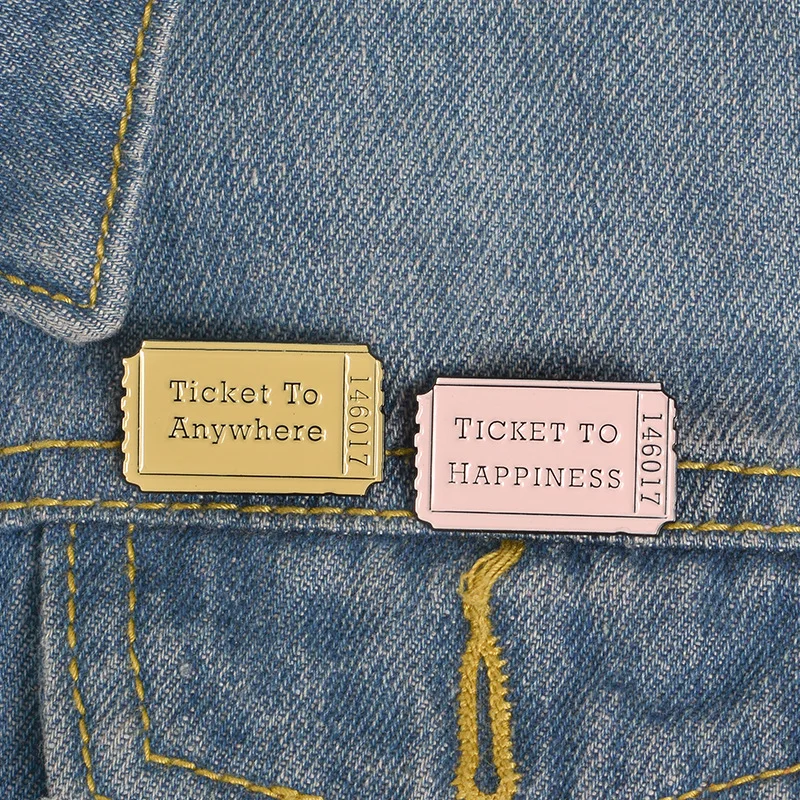 

Personality Tickets to Happiness Enamel Pins Vintage Ticket Brooches Bag Clothes Button Badges Fashion Jewelry Accessories