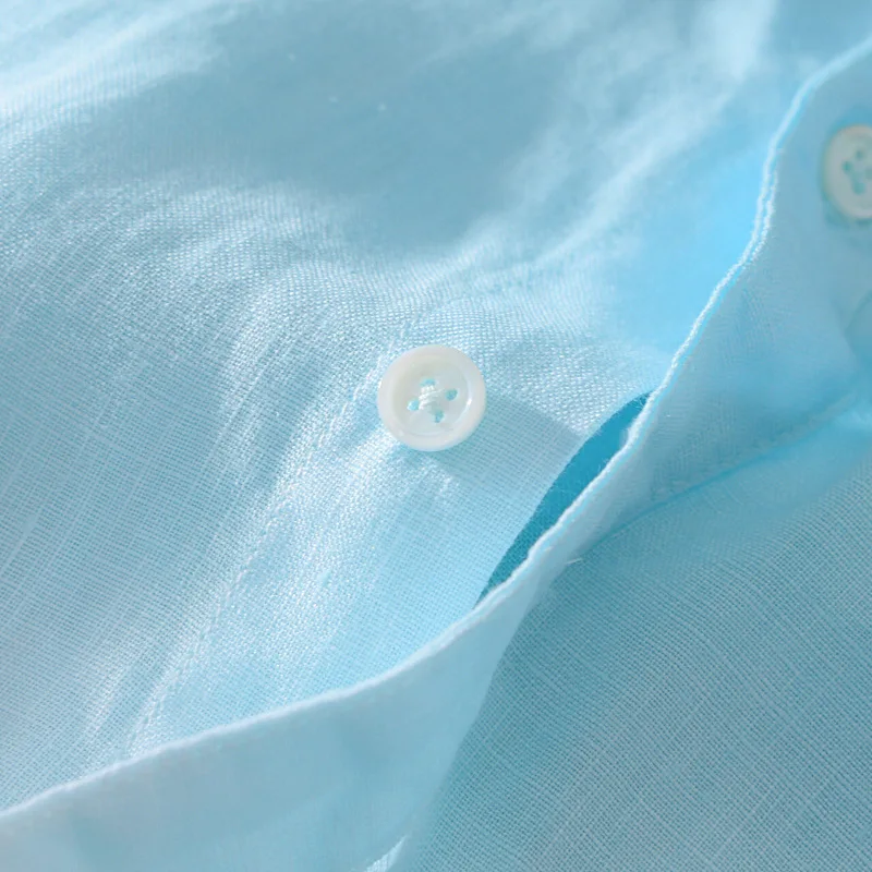 CO Мужские Двойной градиент цвета чистого льна с коротким рукавом рубашки воротник и удобные дышащие рубашки летом