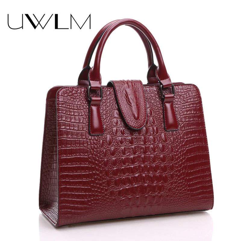 Womens HandBags Crocodile Embossed 100 Genuine Cow Leather Bags