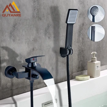 

Quyanre Bathtub Shower Faucet Waterfall Faucet Single Handle Mixer Tap Black ORB ABS Handshower Bath & Shower Faucets