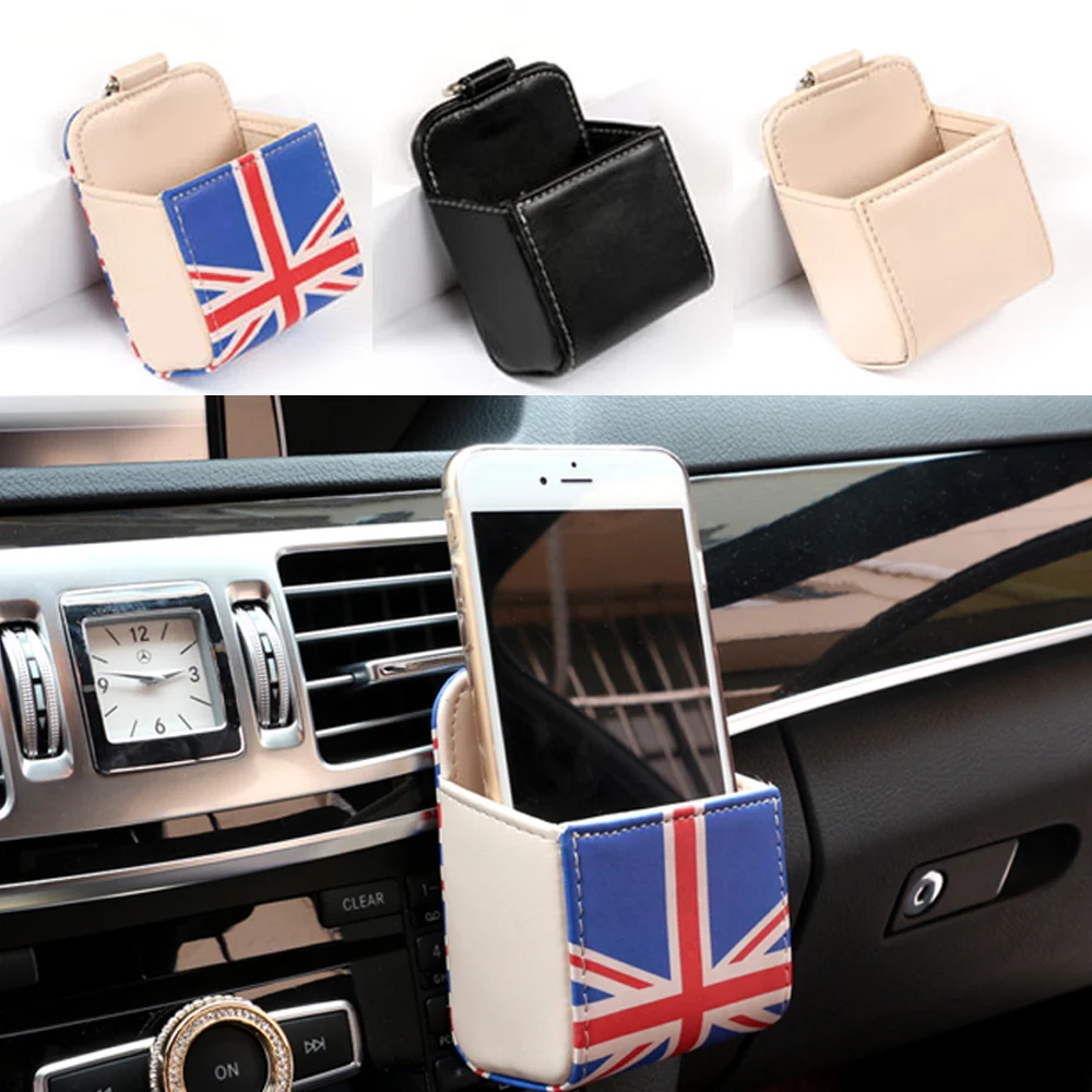

leather Car Air Vent Outlet Interior Decor Storage Box Phone Pocket Bag Holder for Mini Cooper S One JCW Car Styling Accessories