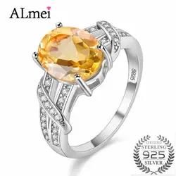 Almei 2.2CT Желтый цитрин 925 пробы Серебряная Свадьба обручальные кольца ювелирных украшений для Для женщин из натуральных камней 49% FJ003
