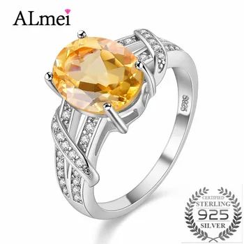 

Almei 2.2CT Yellow Citrine 925 Sterling Silver Wedding Engagemant Rings Fine Jewelry for Women Made of Natural Stones 49% FJ003