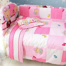 Акция! 7 шт. розовый медведь детское постельное белье установить детские кроватки постельного белья детская кроватка постельных принадлежностей(бампер+ одеяло+ матрац+ подушка