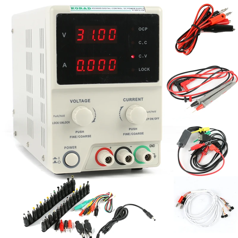 

KD3005D 3005D 3005 PS3005D Precision Laboratory Digital Adjustable Linear DC Power Supply 30V 5A 0.01V 0.001A+AC DC Jack