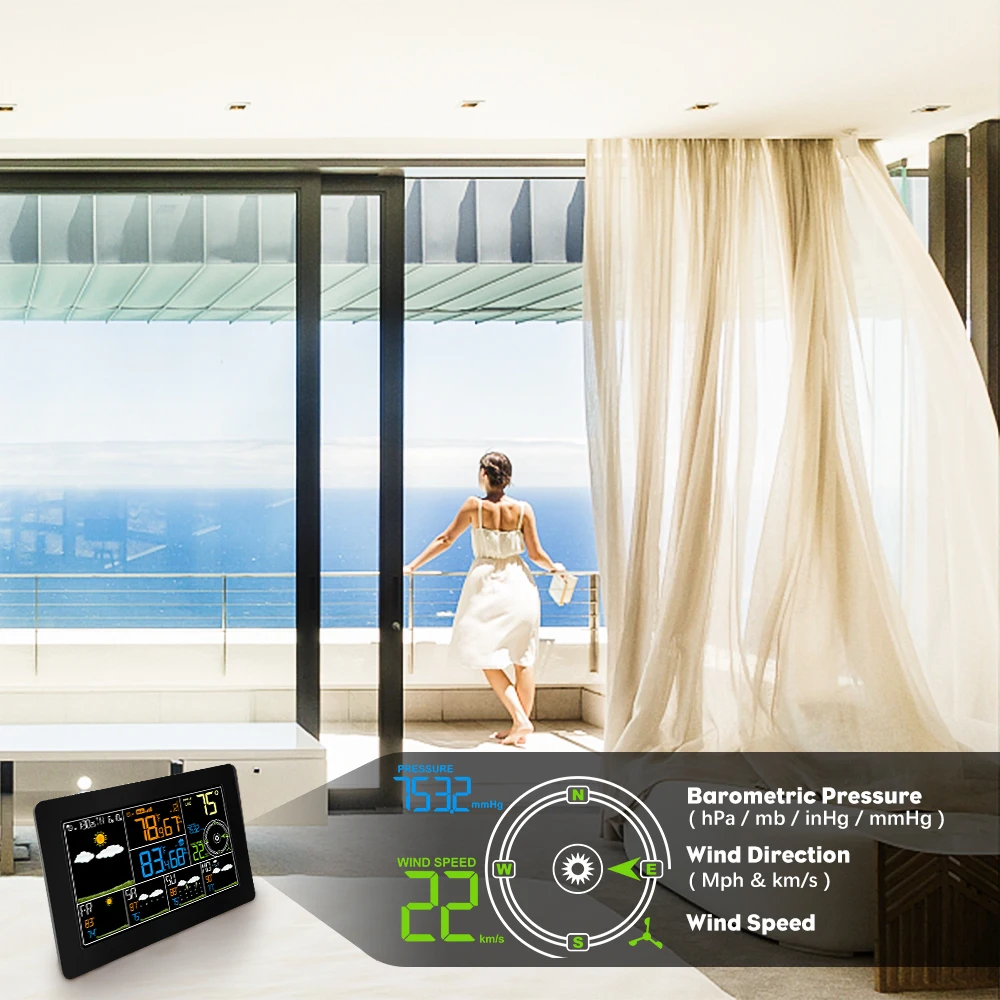 Цветной экран wifi Беспроводная метеостанция с будильником Термометр гигрометр крытый Открытый Температура 4 дня дисплей