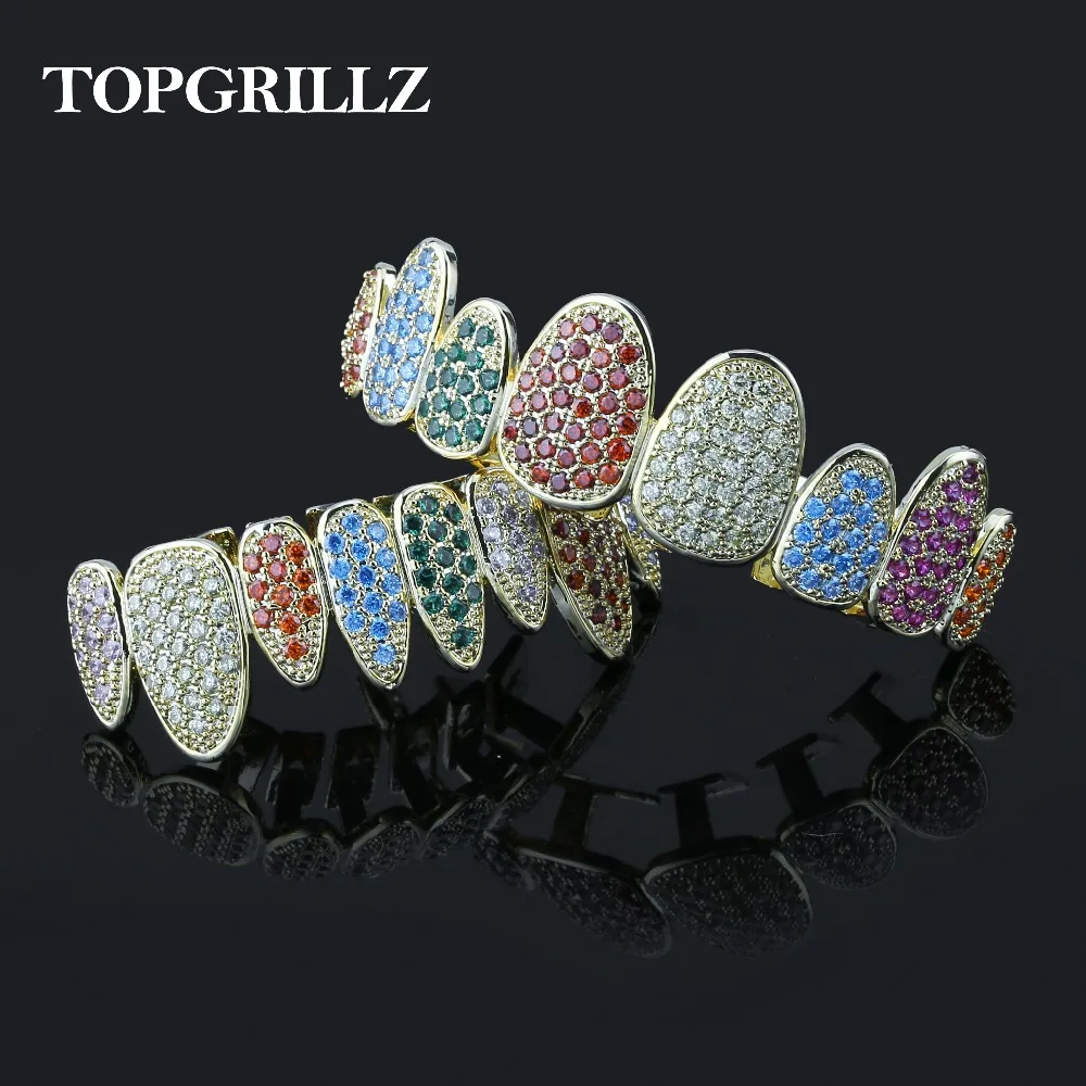 TOPGRILLZ хип хоп ледяной из радужных зубов гриля верхние и нижние грили