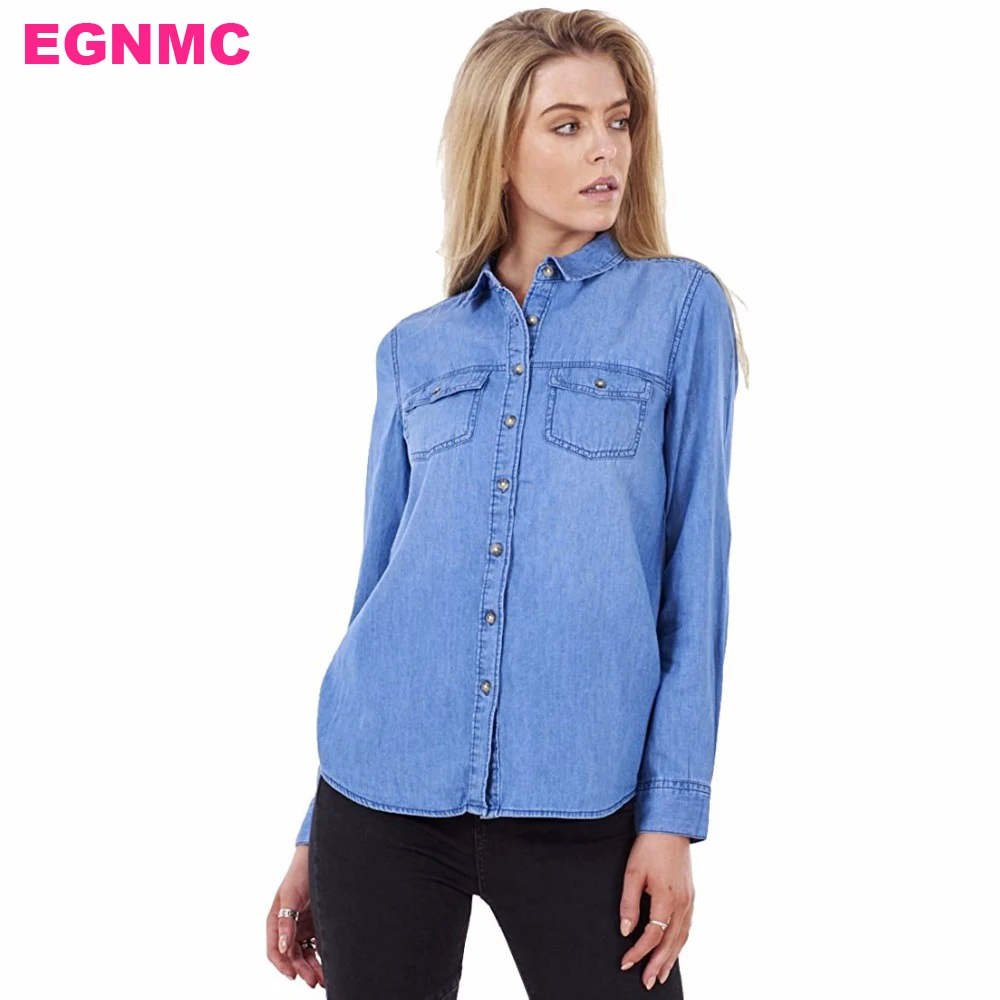 LIVA GIRL Blue Denim Shirt Ladies Casual Womens Button Up ...