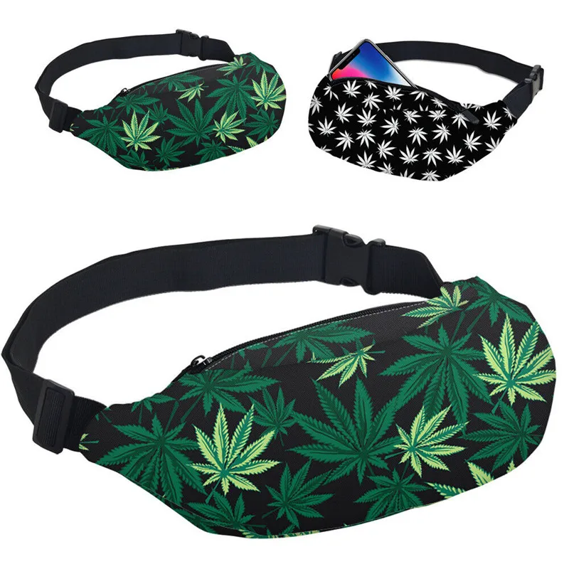 

New Leaf Print Fancy Waist Pack Nordic Style Belly Waist Bag Hip Bum Phone Purse Charm Belt Mini Portable Bags