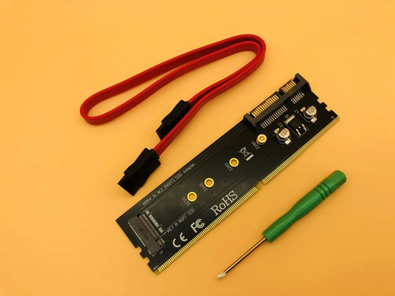 

DDR4 to M.2 SATA Adapter Riser Memory DDR4 DIMM to M.2 NGFF SSD B Key 15Pin Power 7pin SATA Port to Motherboard 2230-2280 M2 SSD