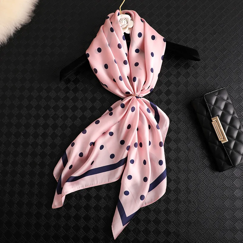 

Fashion Pink Scarves For Women Dot Print Satin Silk Hijab Scarf Female 90x90cm Square Kerchief Shawl Head Scarfs For Ladies