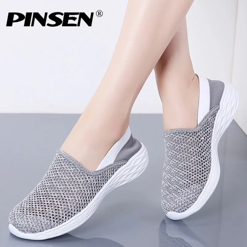 

PINSEN 2019 Fashion Women Flats Summer Shoes Breathable Mesh Casual Shoes Woman Slip-on Outdoor Walking Shoes Tenis Feminino
