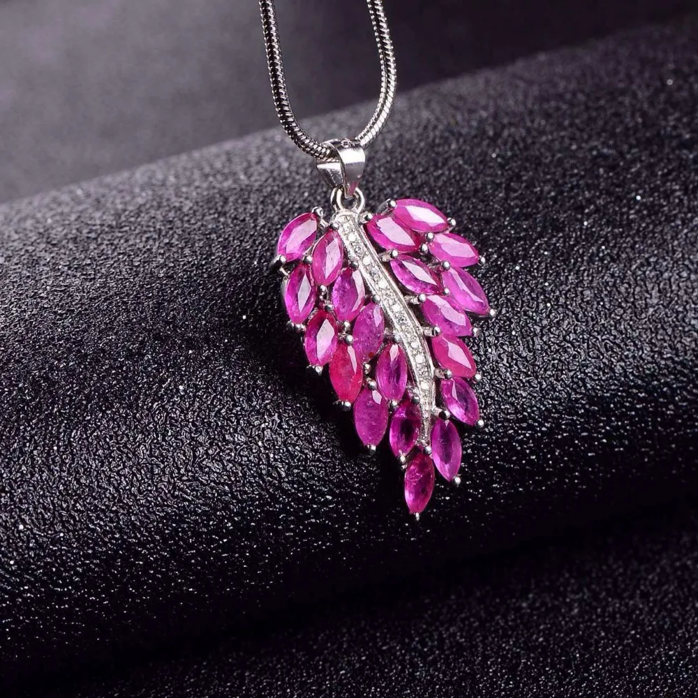 natural red ruby pendant S925 silver Natural gemstone Pendant Necklace trendy big Luxury Flower Leaves women wedding jewelry | Украшения и