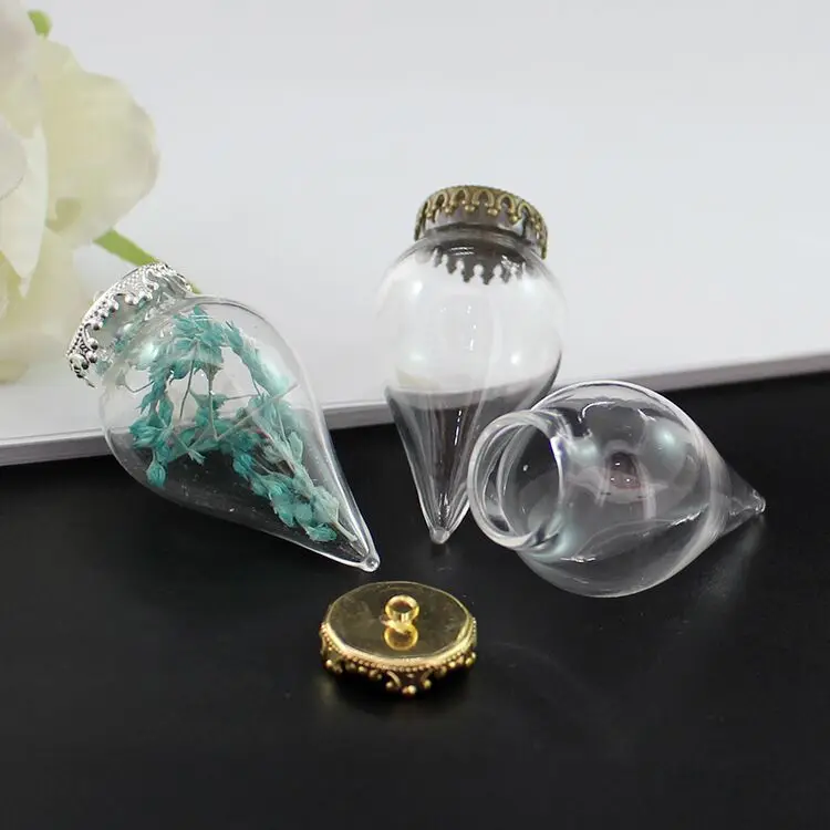 

2set 23X42MM Clear Big Tear Drop with Metal Cap glass Bottle pendant hand made jewelry accessory Diy Charm