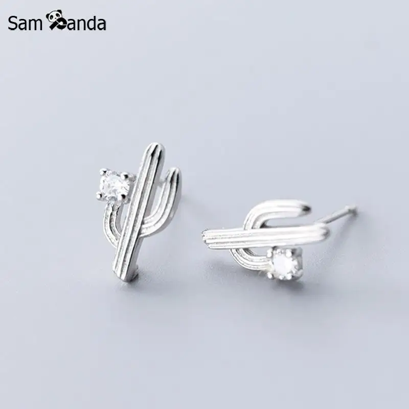 New 925 Sterling Silver Korean Style Simple Sweet Cactus Stud Earrings For Women Hypoallergenic Fashion Silver Gift