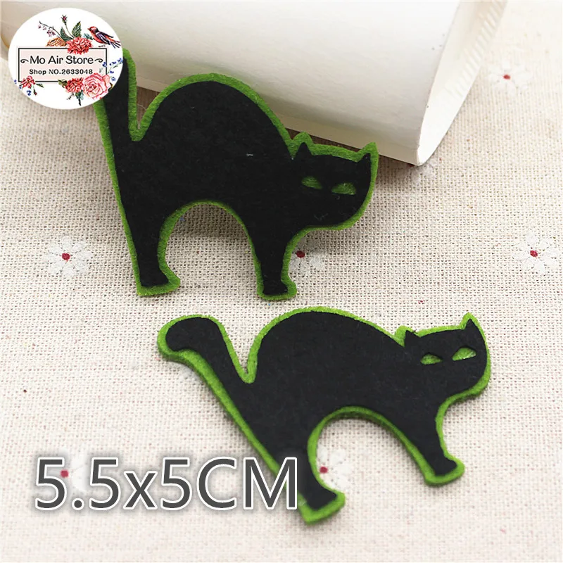 

5CM 10pcs Non-woven patches Halloween black cat two-double Felt Appliques for clothes Sewing Supplies diy craft ornament