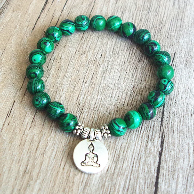 DIY Handmade Jewelry Malachite Beaded Bracelet Yoga Chakra Prayer Mala Buddha Bracelet Women Men Strand Charm Bracelet - Image 3