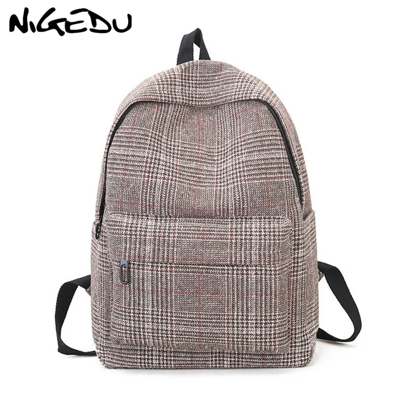 

Plaid Wool Women Backpacks Large capacity Fashion Teenager Girls School Bags Big Backpacks for female Canvas laptop bag mochila