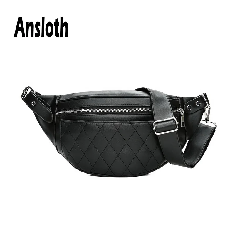 Ansloth Classic Thread Waist Bag For Women Zipper Fanny Pack Lady PU Leather Belt Bag Female Banana Bag Simple Waist Bag HPS569