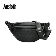 Ansloth Classic Thread Waist Bag For Women Zipper Fanny Pack Lady PU Leather Belt Bag Female Banana Bag Simple Waist Bag HPS569