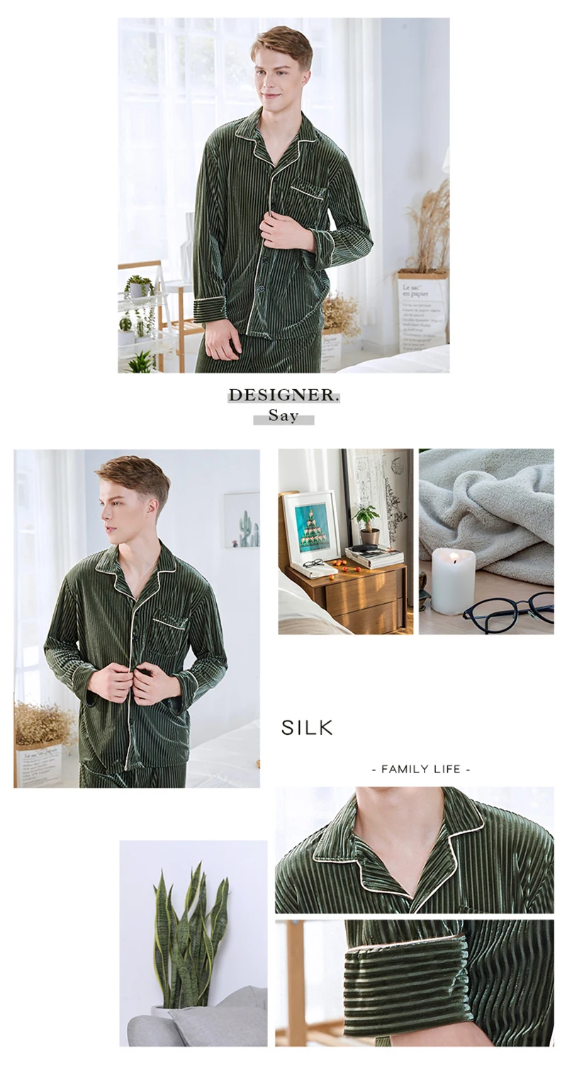 Male Pajama Sets Elegant Fashiom Sleepwear   (7)