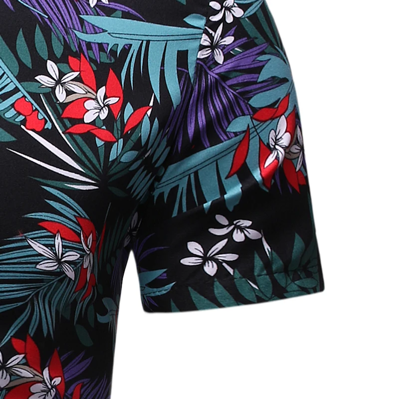 Гавайская Мужская рубашка с цветочным принтом и листьями, пляжные, вечерние, повседневные, праздничные, с коротким рукавом, на пуговицах, тропическая рубашка, Мужская сорочка, Homme, 3XL