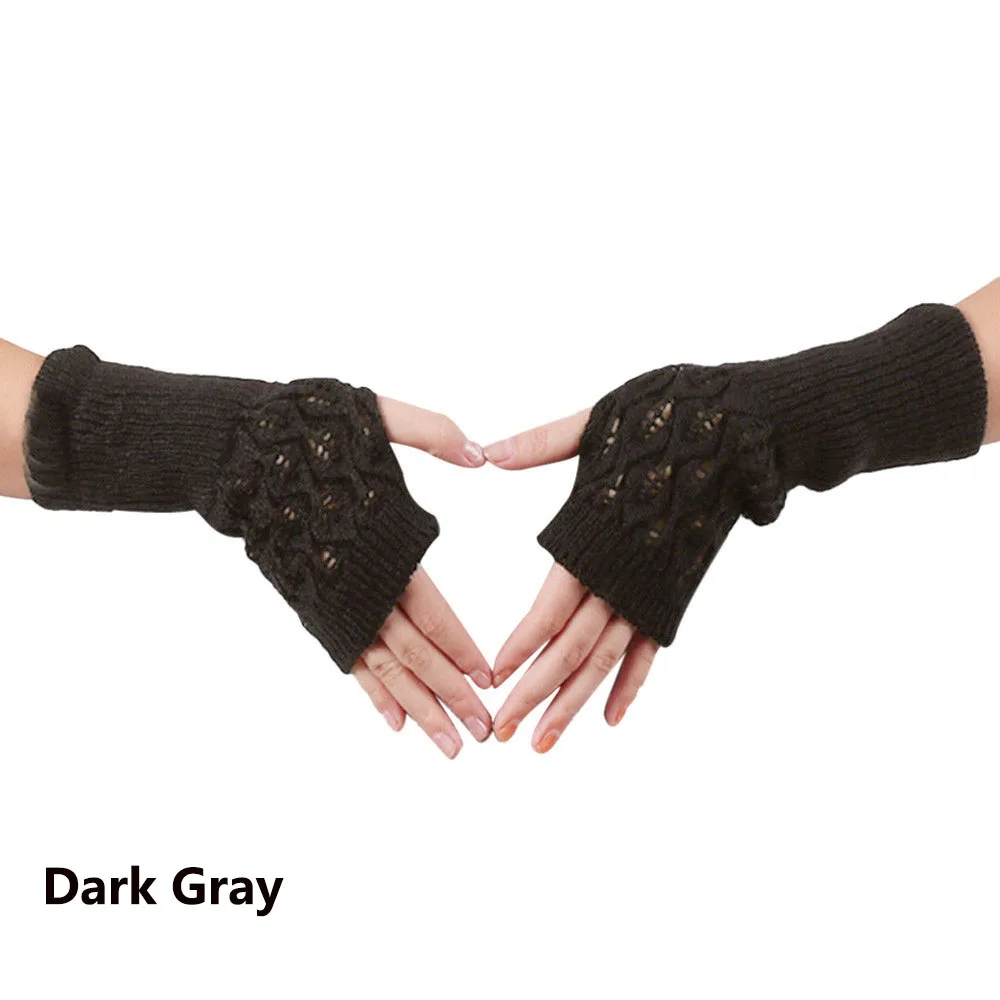 Женские зимние теплые перчатки, одноцветные перчатки, теплые длинные перчатки без пальцев, вязаные шерстяные варежки для женщин, 1 пара
