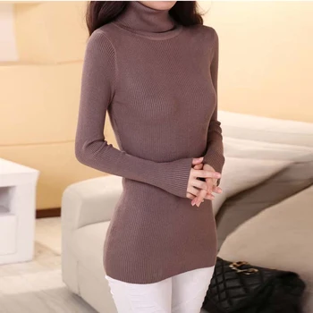 

2018 New Women Sweater Elastic Solid Turtleneck Autumn Winter Fashion Sweater Women Slim Warm Knitted Pullovers Sweaters LJ0575