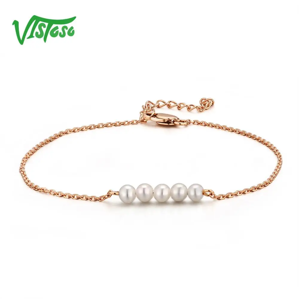 VISTOSO 14 K браслет из розового золота для женщин подлинный трендовый пресной воды