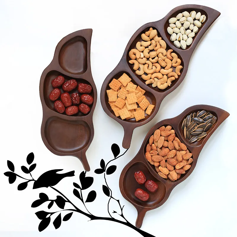 

Creative Home Use Fruits Plates Eco Natural Acacia Wood Bean Pod Shape Nuts/Candies Serving Trays Snacks/Desserts Plate