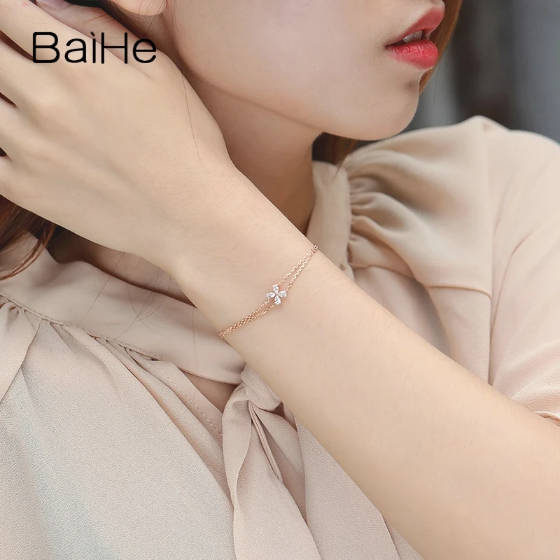 BAIHE Solid 14 K желтое золото 0.33ct Сертифицированный H/SI настоящие натуральные бриллианты свадебные женские классические ювелирные изделия Подарочный браслет