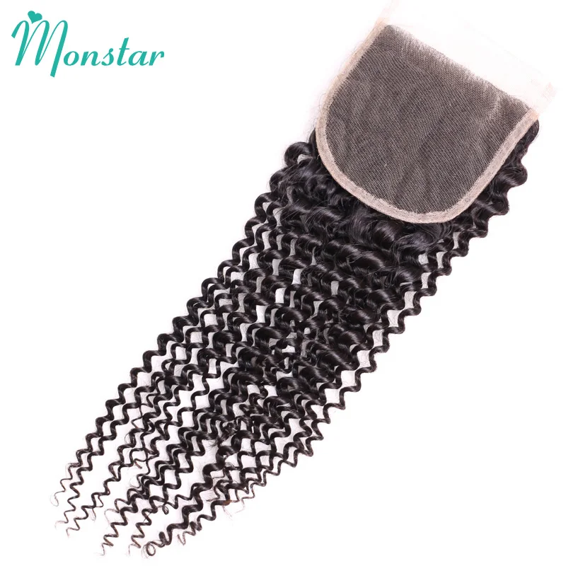 

Monstar Brazilian Kinky Curly Closure 4x4 Free Part Lace Closure Bleached Knots Remy Human Hair Swiss Top Closure Free Shipping