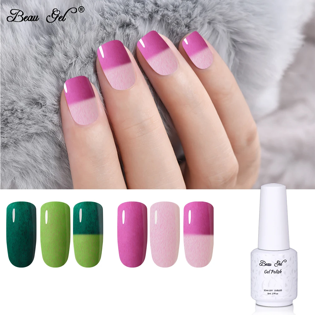 

Beau Gel 8ml Fur Temperature Change Color UV Gel Nail Polish Semi Permanent Gel Varnish Thermo Changing Soak Off Gel Lacquer